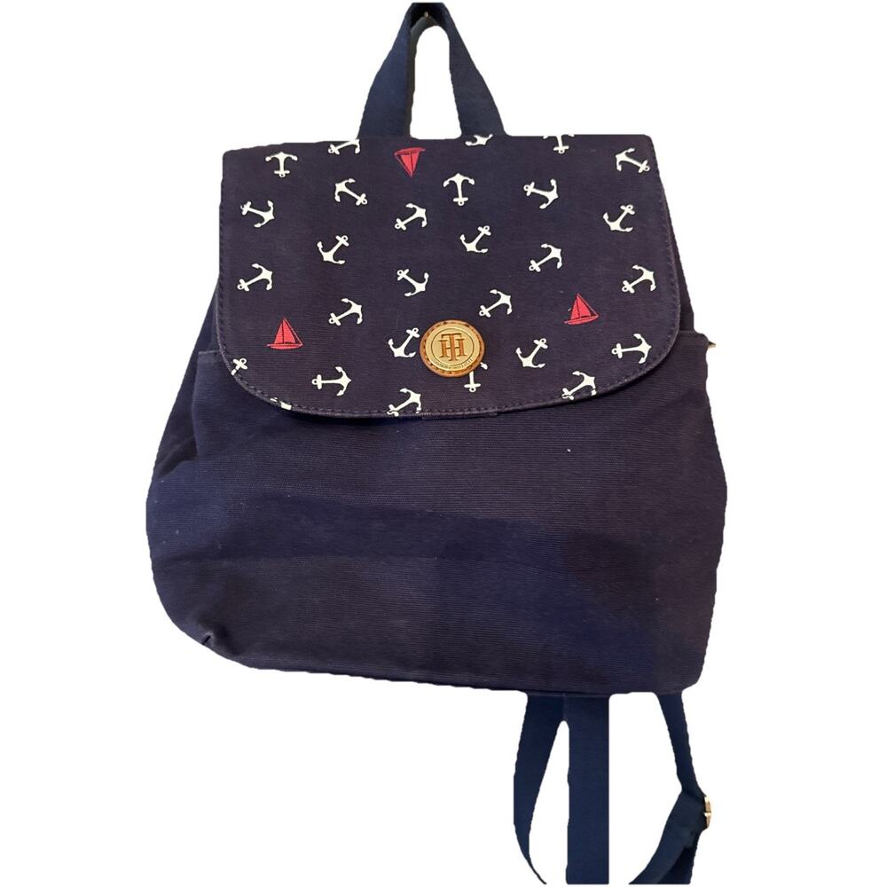 TOMMY HILFIGER WOMEN'S ANCHOR PRINT CANVAS SMALL BACKPACK,‎ NAVY